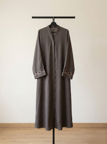 AYLIN – Embroidered Nida Abaya (Mocha Mist)
