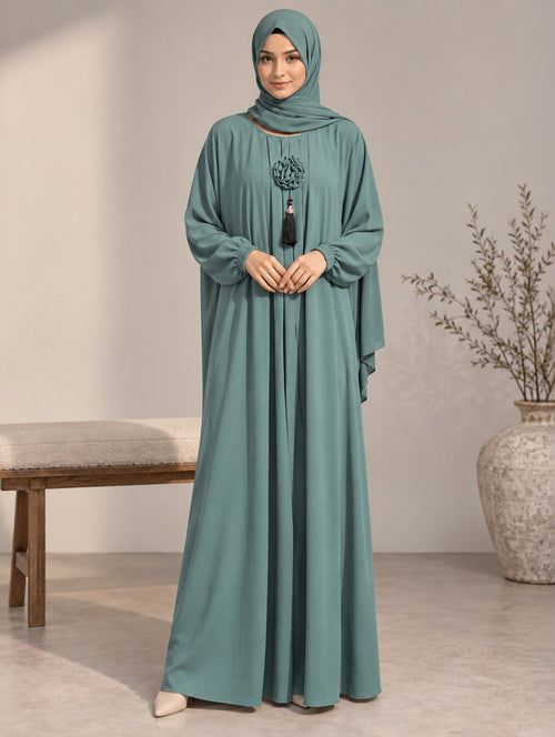 AYLA – Classic Pleated Nida Abaya (Mint Sage)