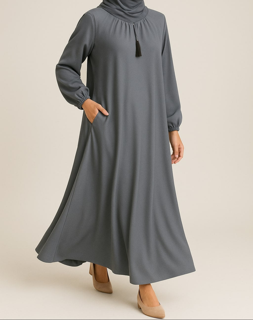 Moonshade – Basic Grey Abaya (With Pockets) Hicab