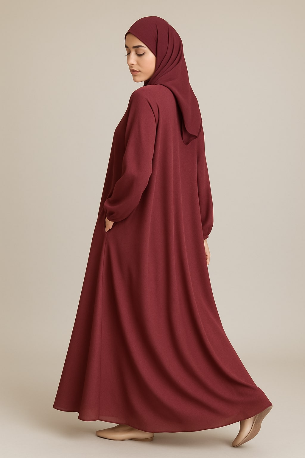 Wine Dust – Basic Maroon Abaya (With Pockets) Hicab