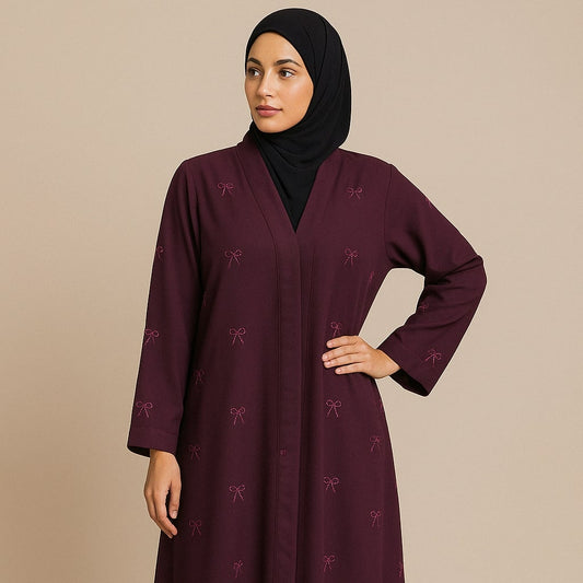 Crimson Dusk – Maroon Bow Abaya