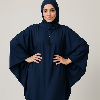 Midnight Ripple – Navy Blue Flutter Abaya Hicab
