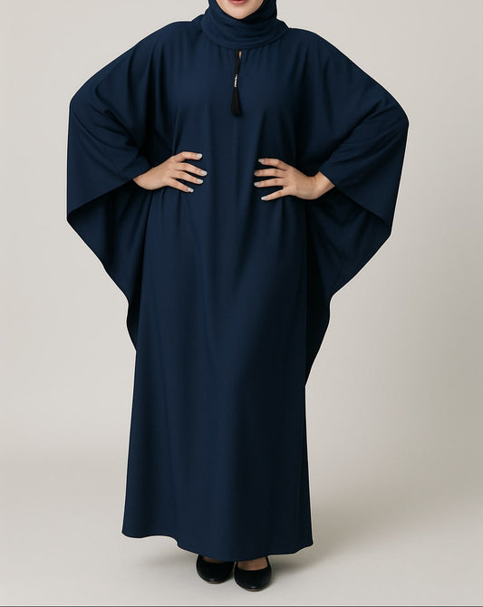 Midnight Ripple – Navy Blue Flutter Abaya