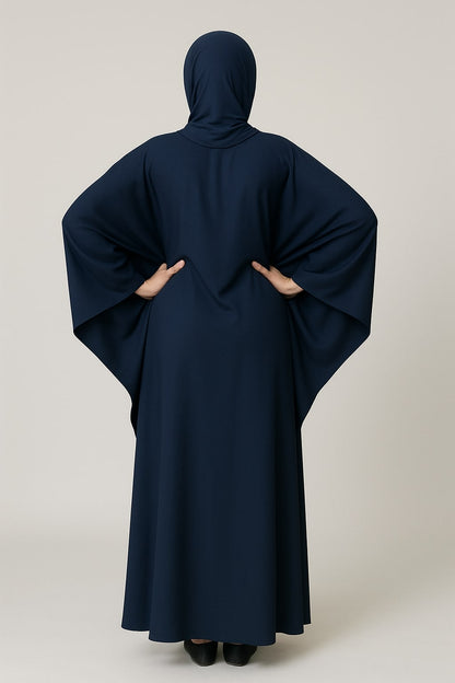 Midnight Ripple – Navy Blue Flutter Abaya Hicab
