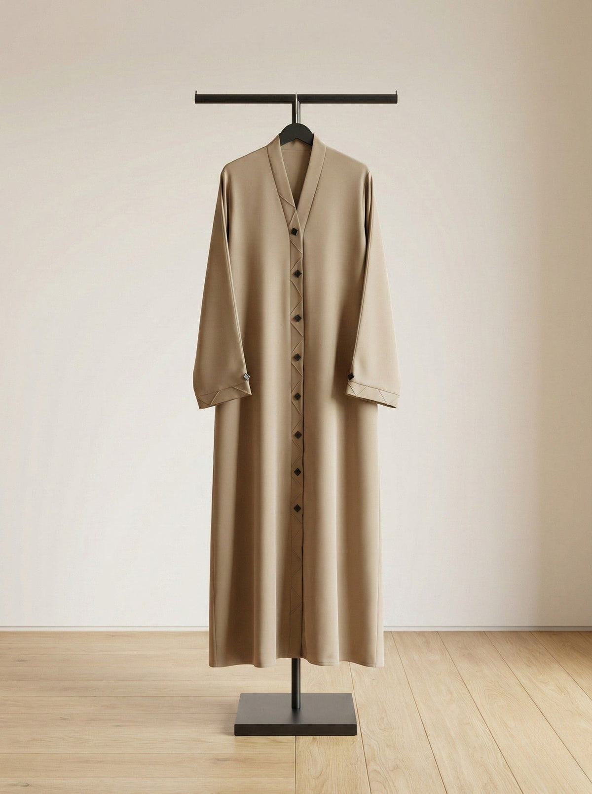 ELARA – Diamond Button Nida Abaya (Soft Caramel)
