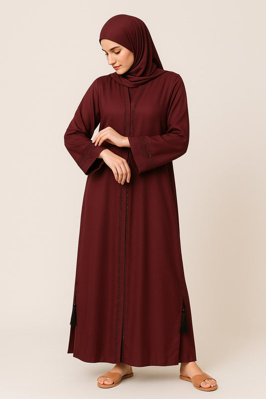 Crimson Charm - Embellished Maroon Abaya