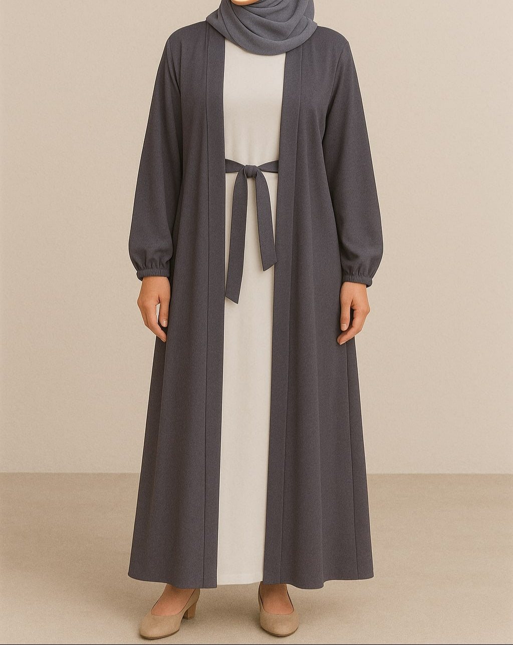 Grey Grace - Grey Kimono Abaya Hicab