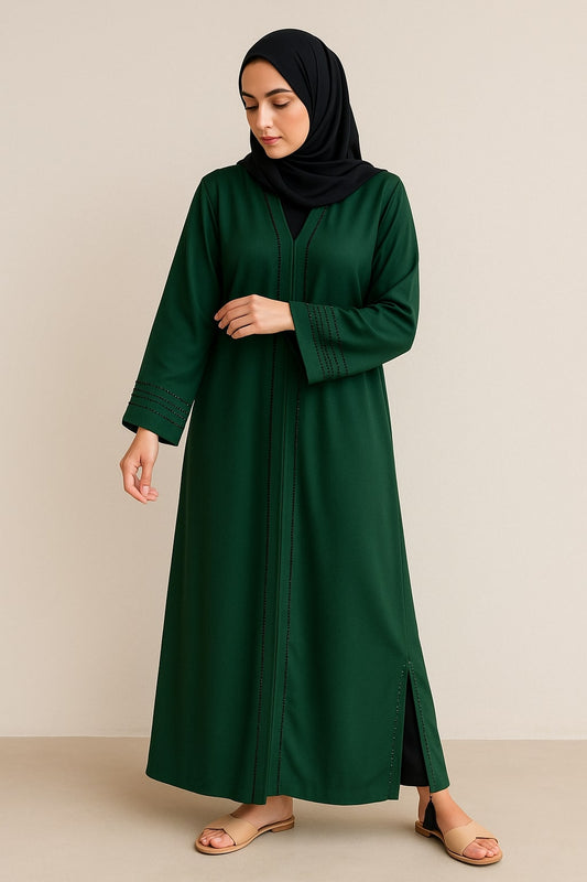Emerald Serenity - Embellished Green Abaya
