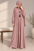 LUNARA – Pleated-Accent Nida Abaya (Dusty Rose)
