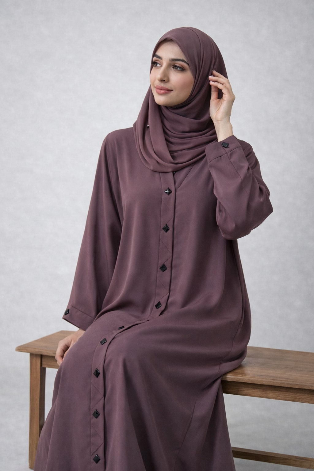 NURIA – Diamond Placket Nida Abaya (Mulberry Mauve)